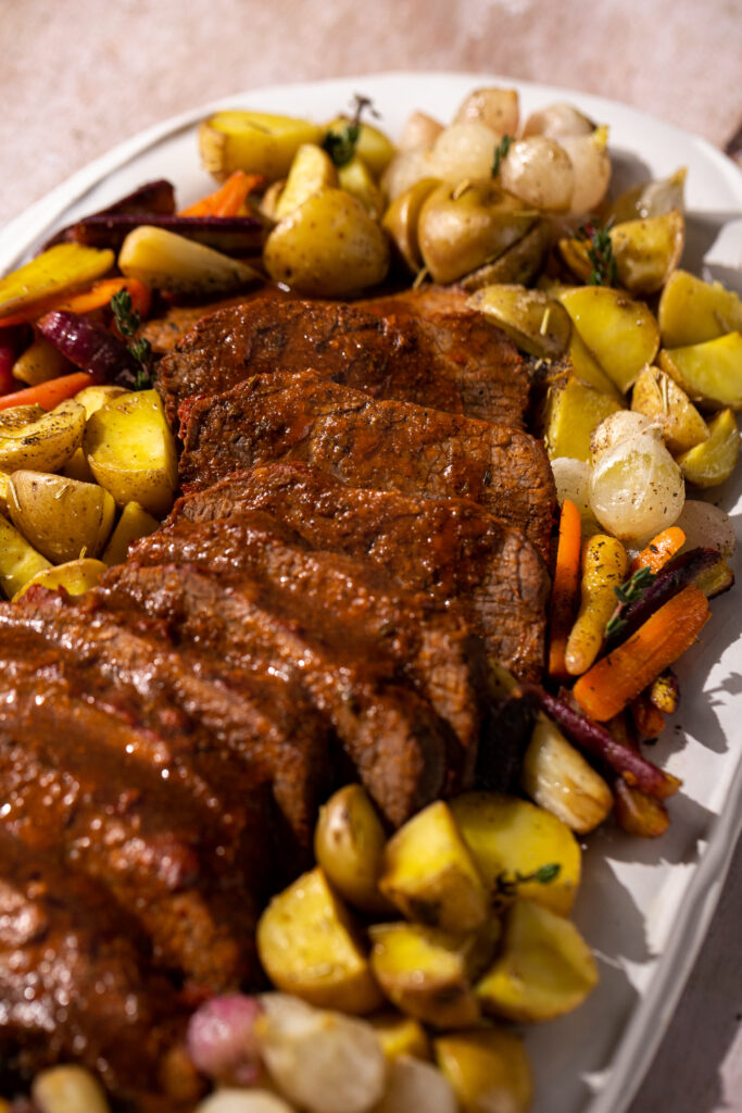 The sauce served over the brisket is the perfect balance of rich with a hint of spice!