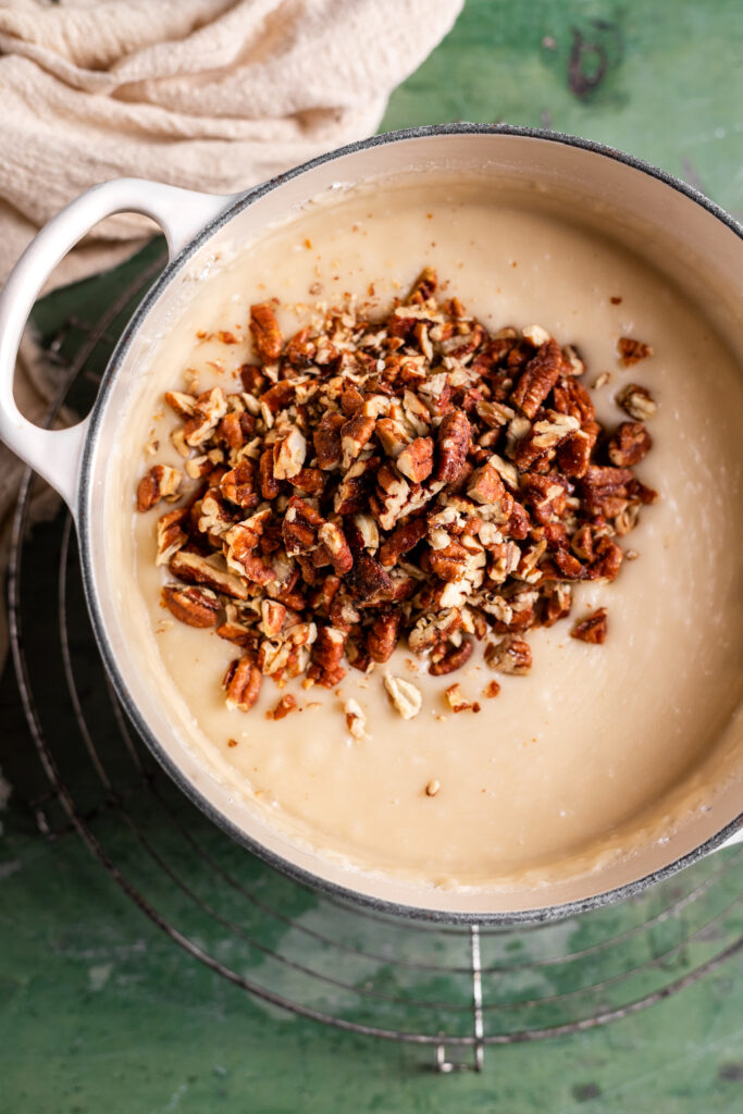 These candied pecans from Sante Nuts add the perfect crunch to this dessert.