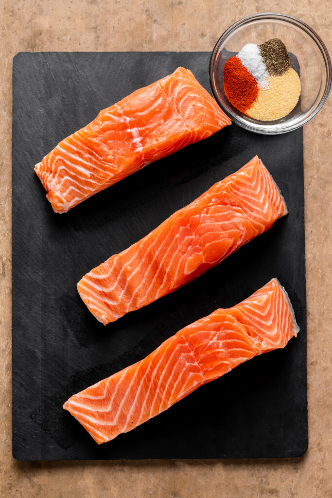 fresh salmon fillets with spices 
