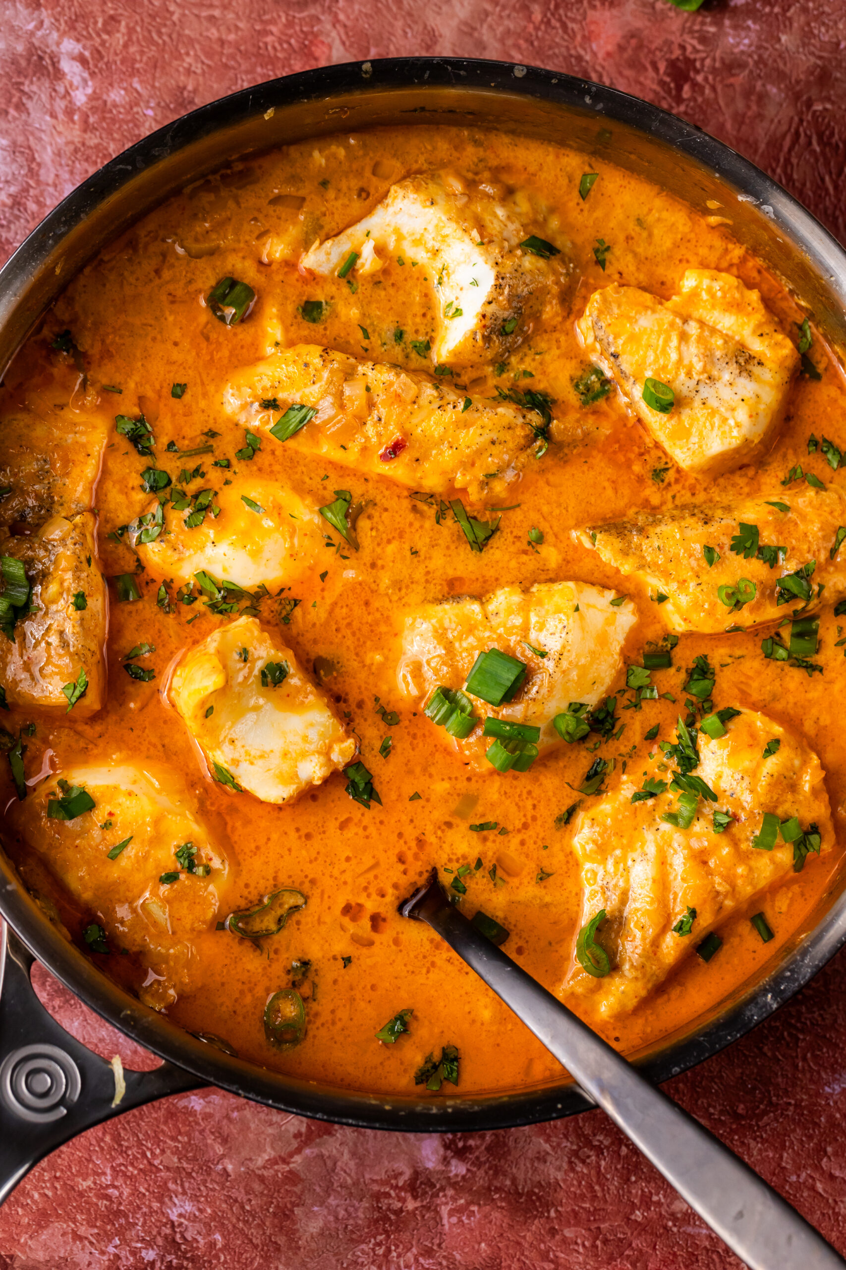 Cooked halibut fillets with cilantro and green onions